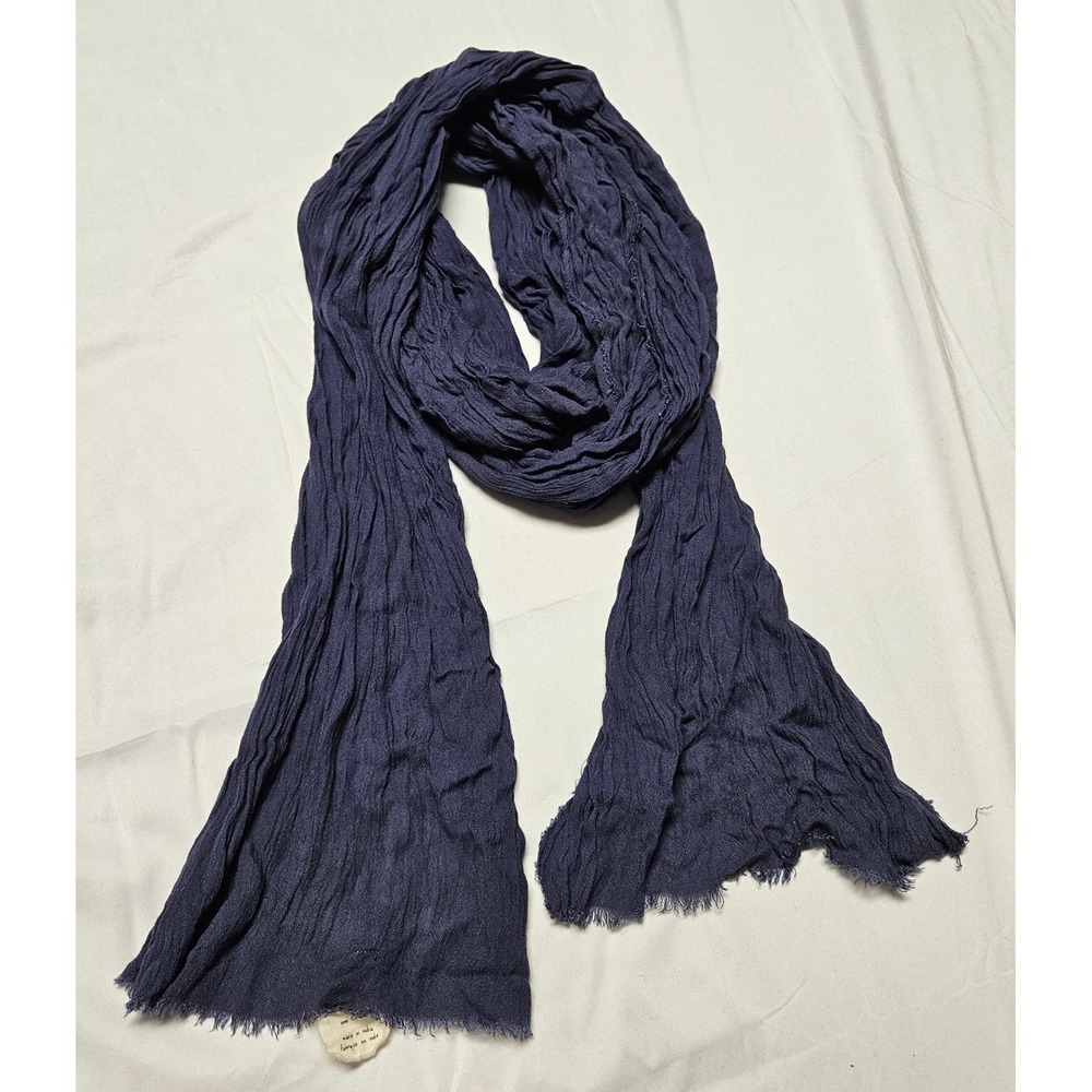 Free People FP One Scarf Womens OS Navy Blue Crinkle Gauze Frayed Edge FP-445